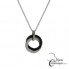 Collier céramique noire anneaux entrelacés