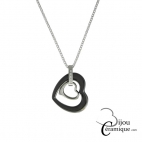 Collier acier pendentif cœur en céramique noire